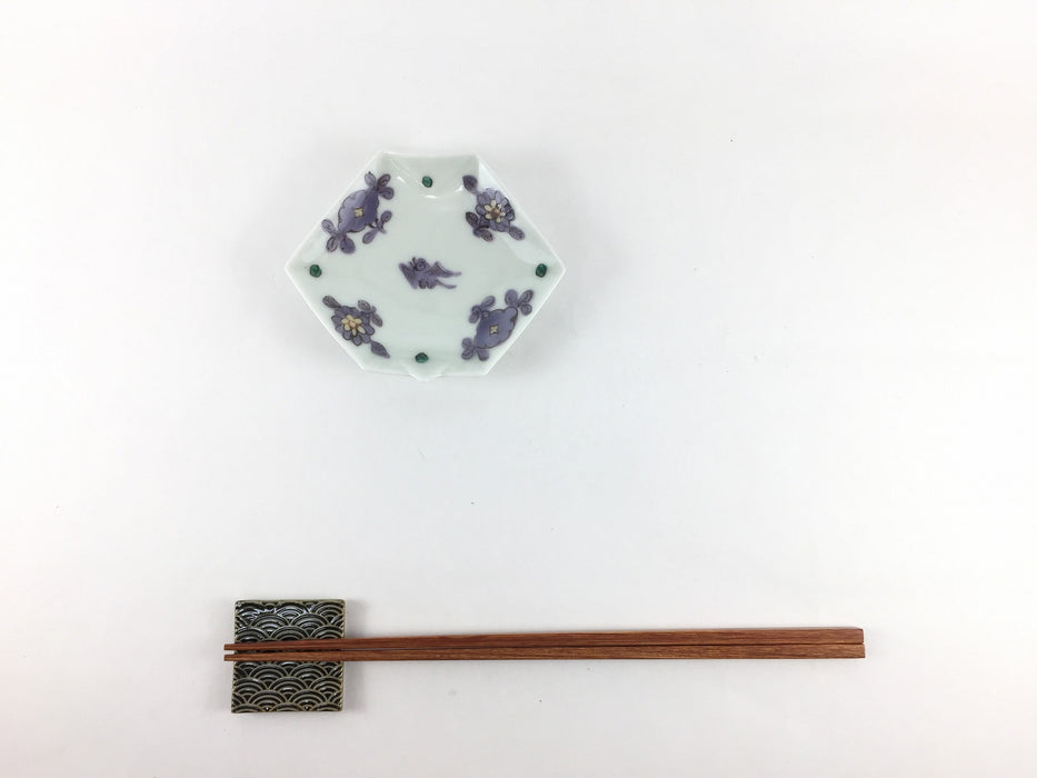 【皿/小皿】錦七宝小花(紫)折り紙型手塩皿　伊万里焼瀬兵窯