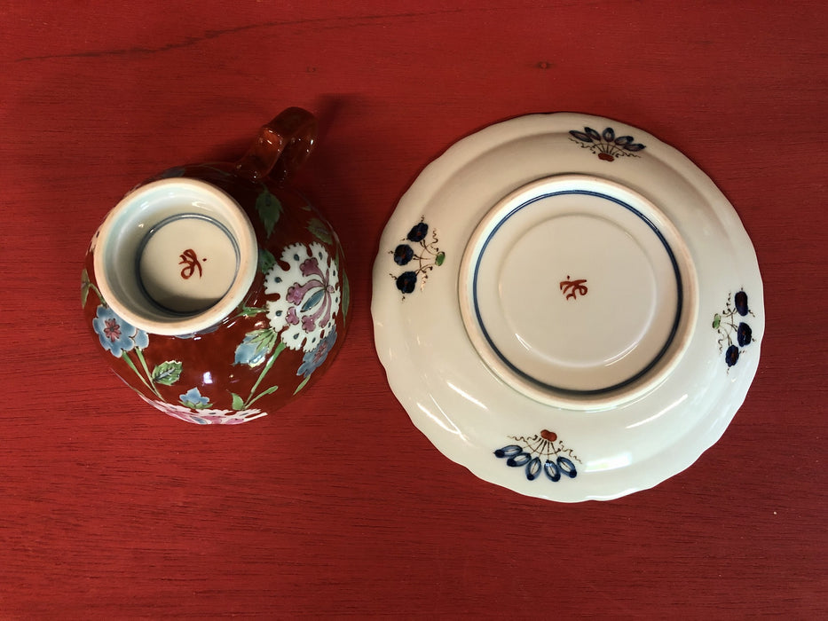 珈琲碗皿(トルコ鍋島.赤の花園)　波佐見焼　　コーヒー碗皿