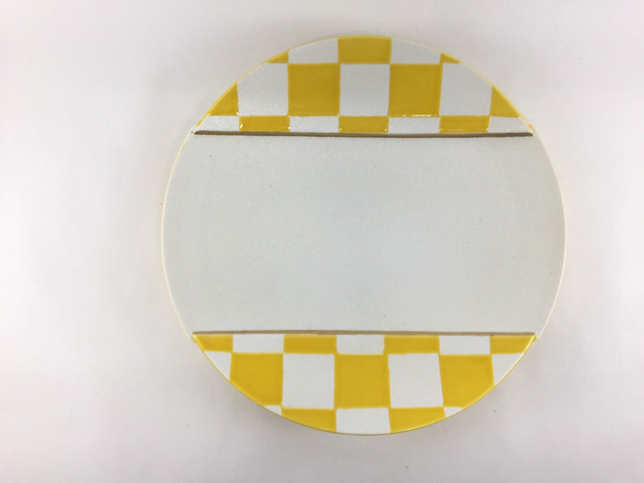 【SALE】黄パール市松リム満月皿　22cm　有田焼(j.R)【訳あり】