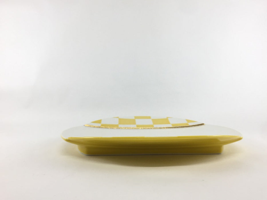 【SALE】黄パール市松リム満月皿　22cm　有田焼(j.R)【訳あり】