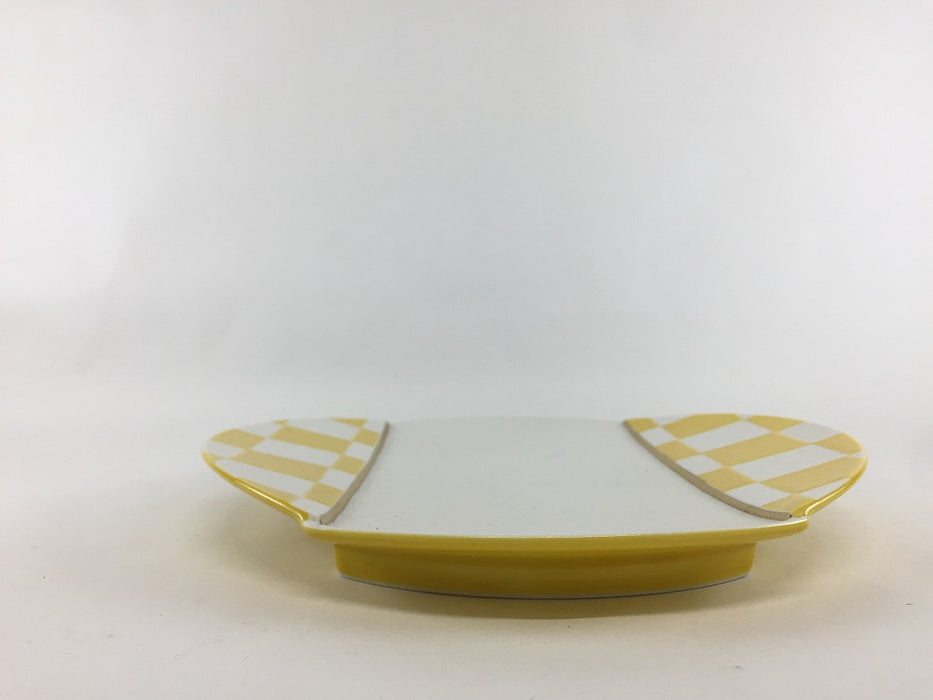 【SALE】黄パール市松リム満月皿　22cm　有田焼(j.R)【訳あり】