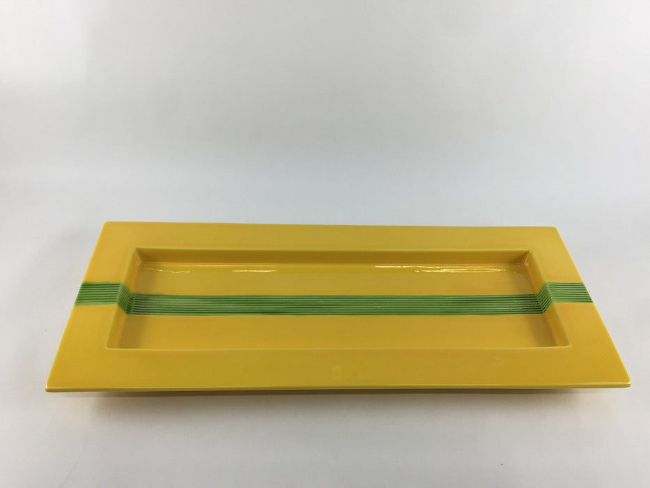 【SALE】黄帯彫緑リム長皿　33cm　有田焼(j.R)【訳あり】