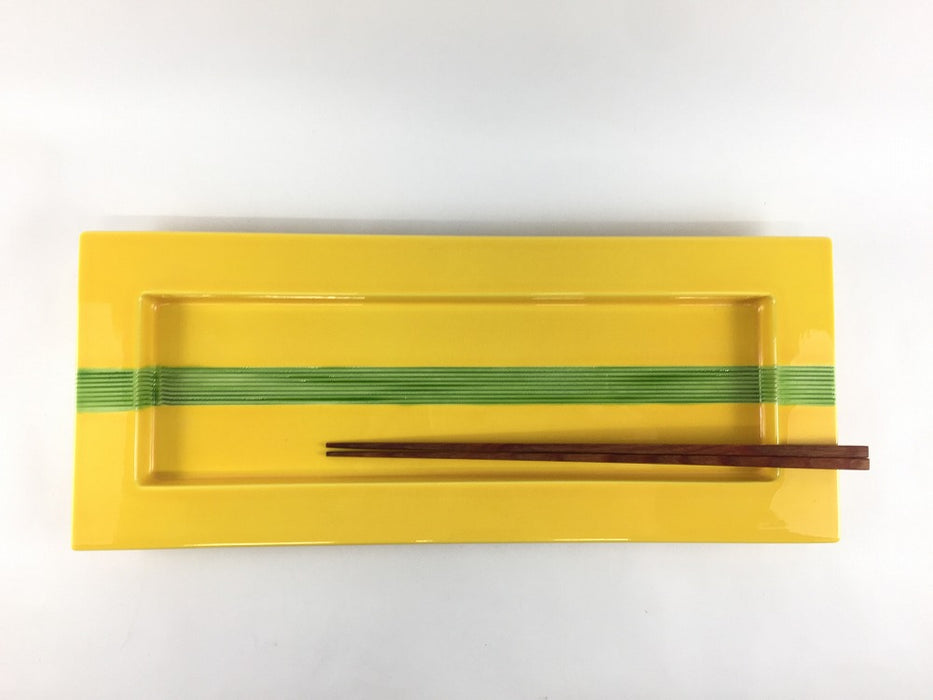 【SALE】黄帯彫緑リム長皿　33cm　有田焼(j.R)【訳あり】