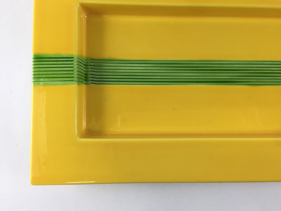 【SALE】黄帯彫緑リム長皿　33cm　有田焼(j.R)【訳あり】