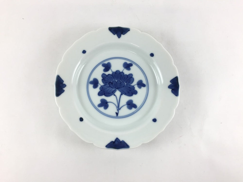 13cm輪花小皿　染付伊万里牡丹紋　有田焼　(j.R)