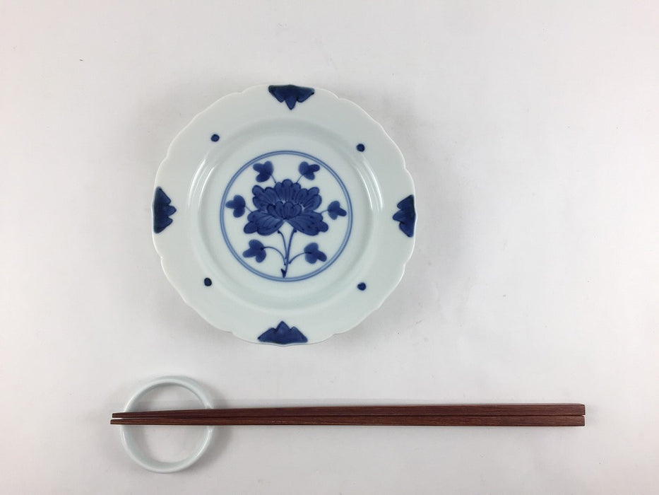 13cm輪花小皿　染付伊万里牡丹紋　有田焼　(j.R)