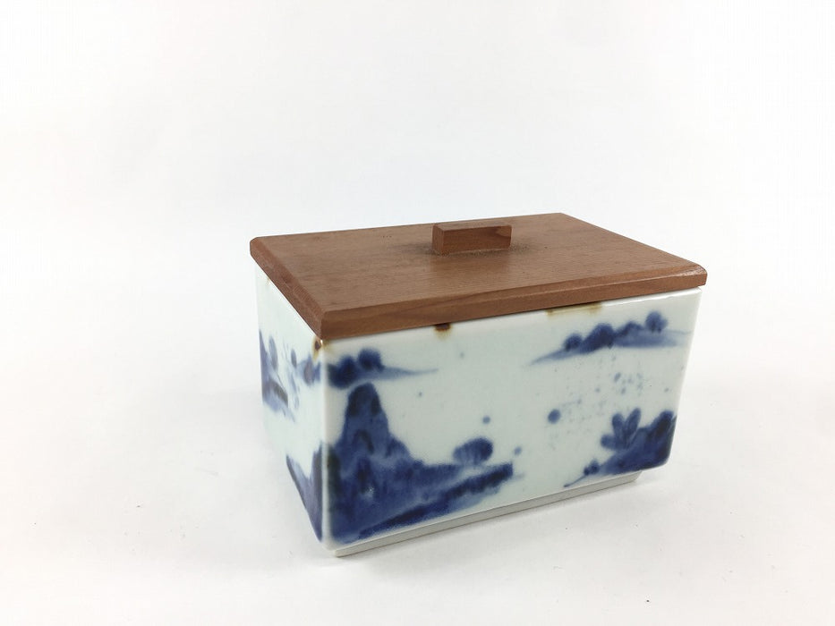 【SALE】木蓋付長珍味/山水　10cm　有田焼(j.R)【訳あり】