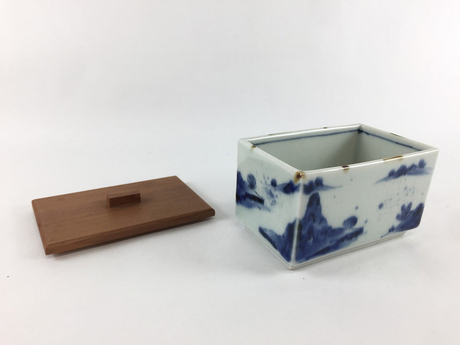 【SALE】木蓋付長珍味/山水　10cm　有田焼(j.R)【訳あり】