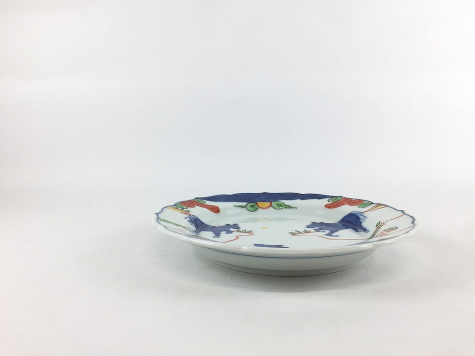 13cm輪花小皿　天啓赤絵群馬図　有田焼　(j.R)