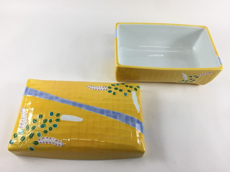 【SALE】レモン黄流水萩長蓋物　17cm　有田焼(j.R)【訳あり】