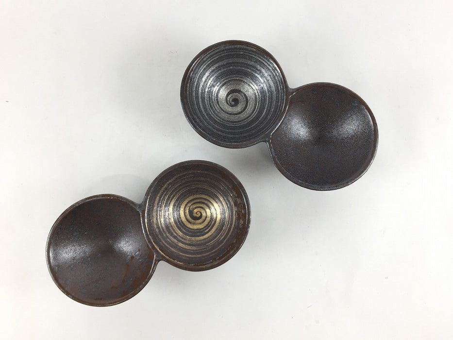 【仕切り皿】二品豆鉢　黒茶(金カスリ/銀カスリ)　11.5cm　有田焼