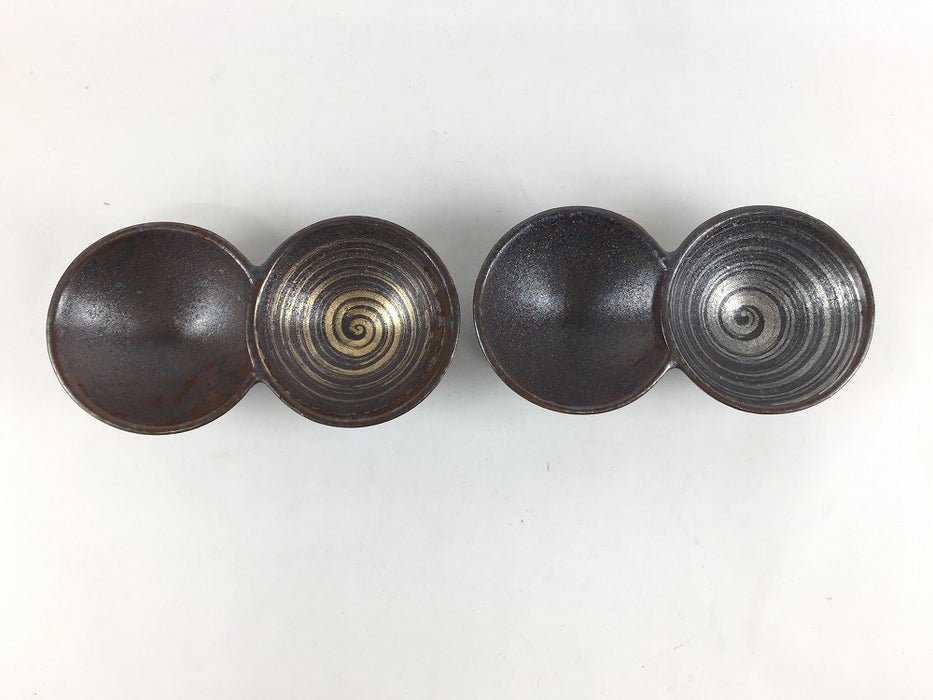 【仕切り皿】二品豆鉢　黒茶(金カスリ/銀カスリ)　11.5cm　有田焼
