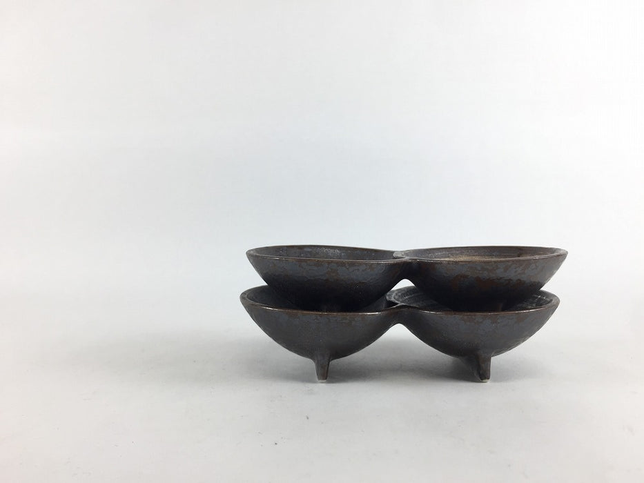 【仕切り皿】二品豆鉢　黒茶(金カスリ/銀カスリ)　11.5cm　有田焼
