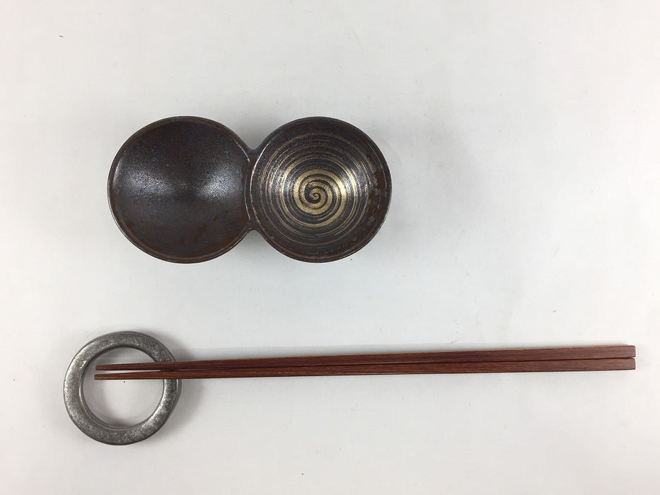 【仕切り皿】二品豆鉢　黒茶(金カスリ/銀カスリ)　11.5cm　有田焼