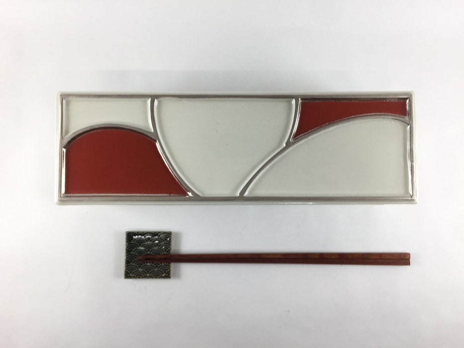 【SALE】クリーム赤濃銀線/アーチ型前菜箱　25cm　有田焼(j.R)【訳あり】