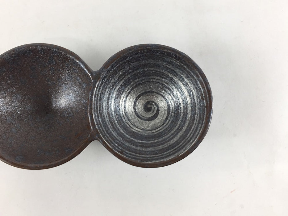 【仕切り皿】二品豆鉢　黒茶(金カスリ/銀カスリ)　11.5cm　有田焼