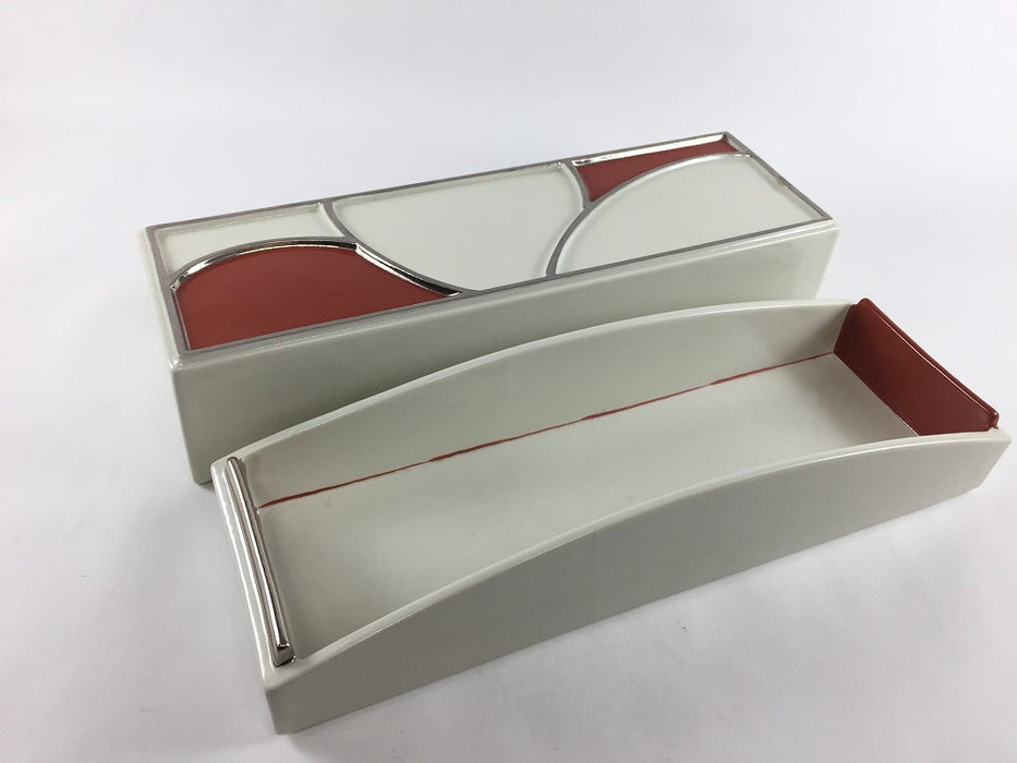 【SALE】クリーム赤濃銀線/アーチ型前菜箱　25cm　有田焼(j.R)【訳あり】