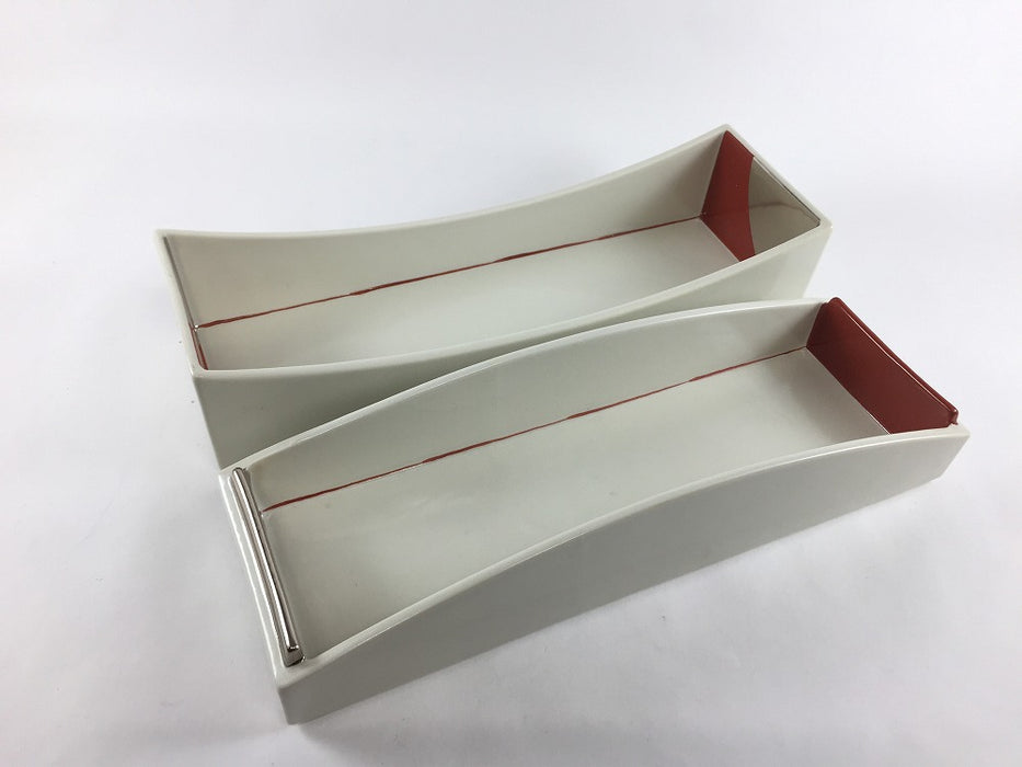 【SALE】クリーム赤濃銀線/アーチ型前菜箱　25cm　有田焼(j.R)【訳あり】