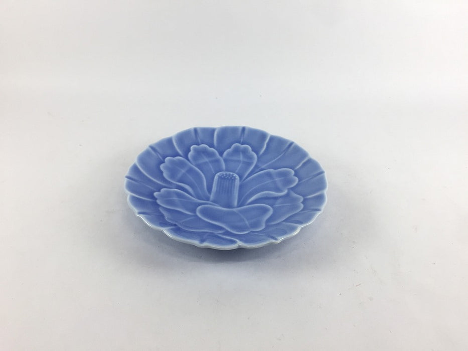 牡丹彫4寸小皿　薄ルリ　12.5cm　有田焼(j.R)