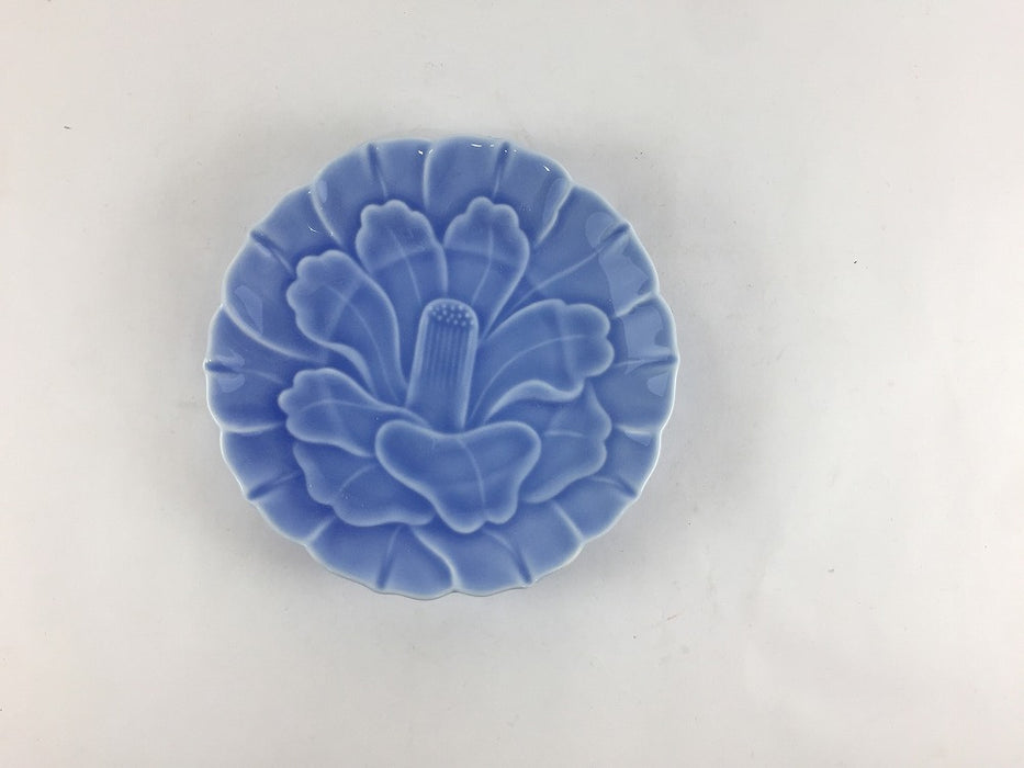 牡丹彫4寸小皿　薄ルリ　12.5cm　有田焼(j.R)