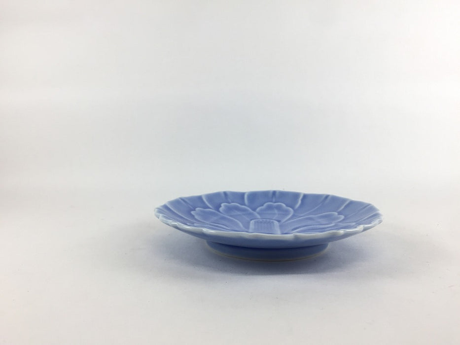 牡丹彫4寸小皿　薄ルリ　12.5cm　有田焼(j.R)