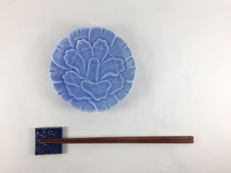牡丹彫4寸小皿　薄ルリ　12.5cm　有田焼(j.R)