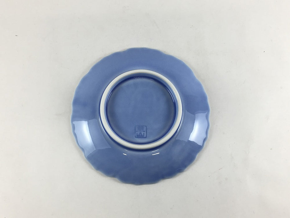 牡丹彫4寸小皿　薄ルリ　12.5cm　有田焼(j.R)