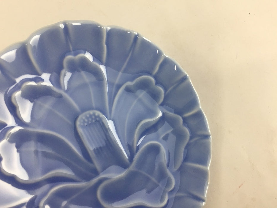 牡丹彫4寸小皿　薄ルリ　12.5cm　有田焼(j.R)