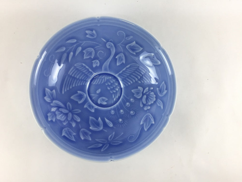 花鳥彫平鉢　薄ルリ　15cm　有田焼(j.R)