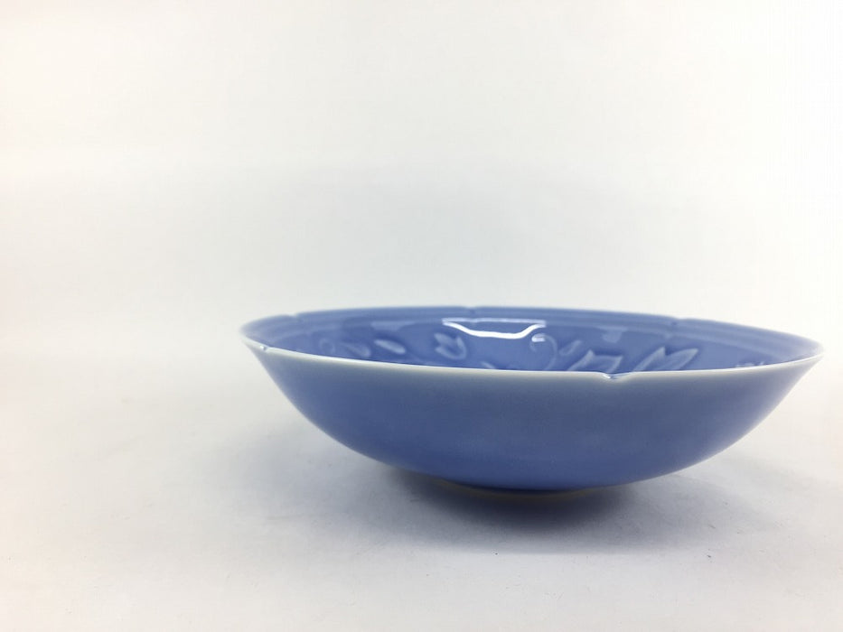 花鳥彫平鉢　薄ルリ　15cm　有田焼(j.R)