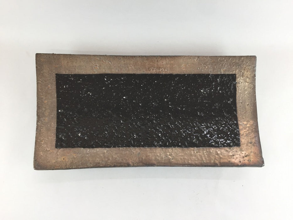 【SALE】黒荒渕銀ゲタ足角皿　26cm　有田焼【訳あり】