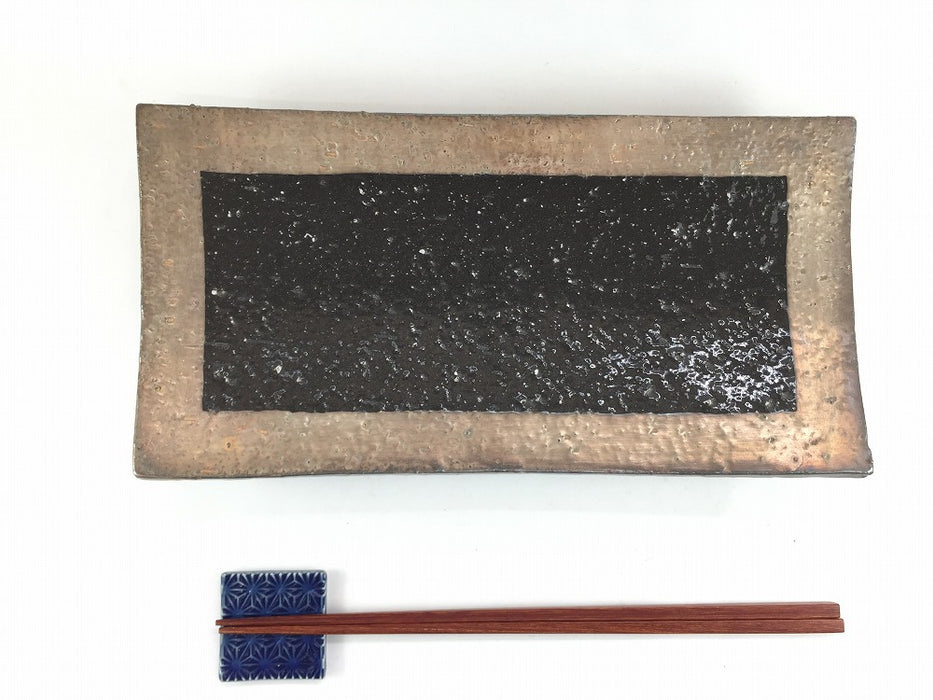 【SALE】黒荒渕銀ゲタ足角皿　26cm　有田焼【訳あり】