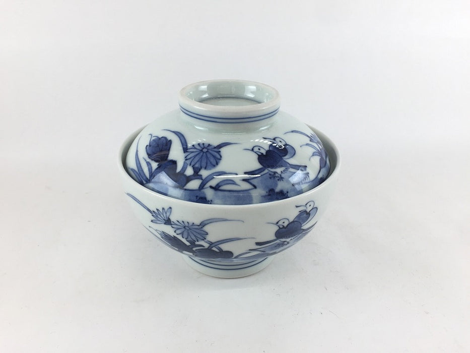 【SALE】花鳥草花　蓋付碗　12cm　波佐見焼【訳あり】