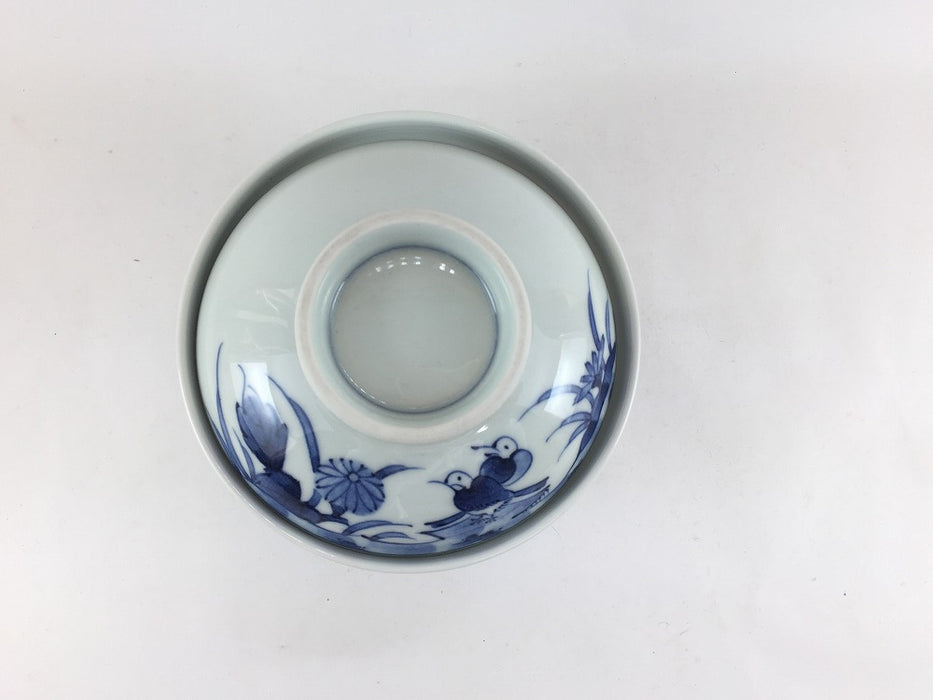 【SALE】花鳥草花　蓋付碗　12cm　波佐見焼【訳あり】