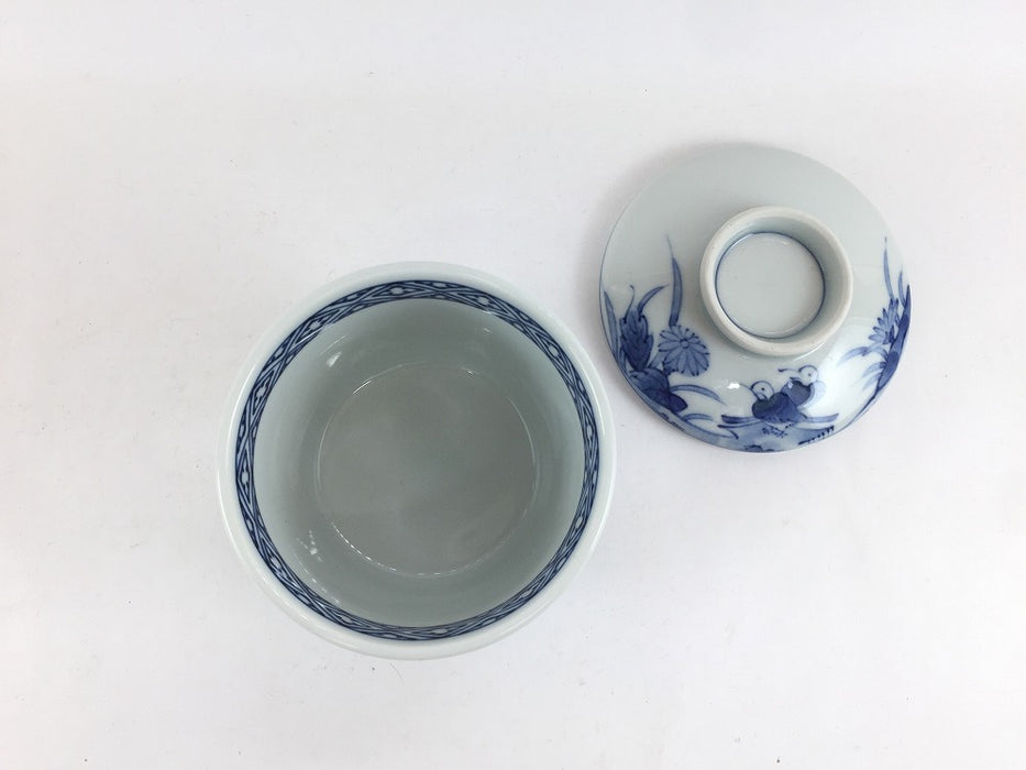 【SALE】花鳥草花　小蓋物　8.5cm　波佐見焼【訳あり】