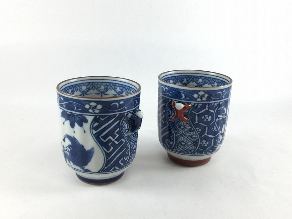 210cc面取湯呑　鳳凰　一閑人(青/赤)　7cm　波佐見焼(j.R)