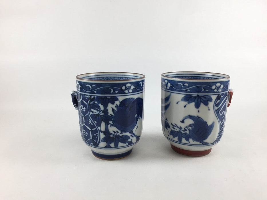 210cc面取湯呑　鳳凰　一閑人(青/赤)　7cm　波佐見焼(j.R)