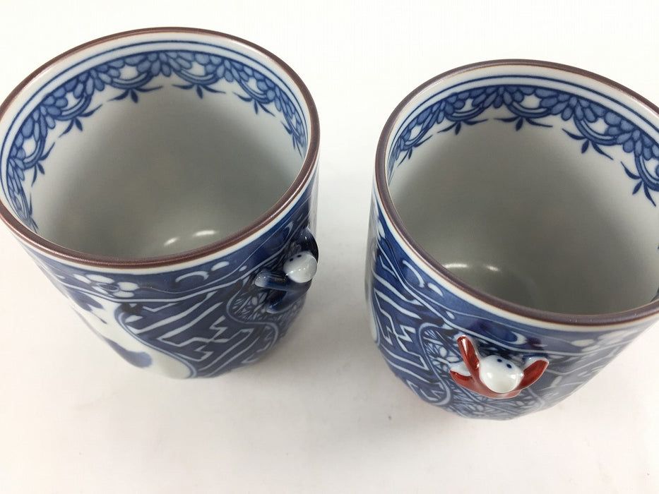 210cc面取湯呑　鳳凰　一閑人(青/赤)　7cm　波佐見焼(j.R)