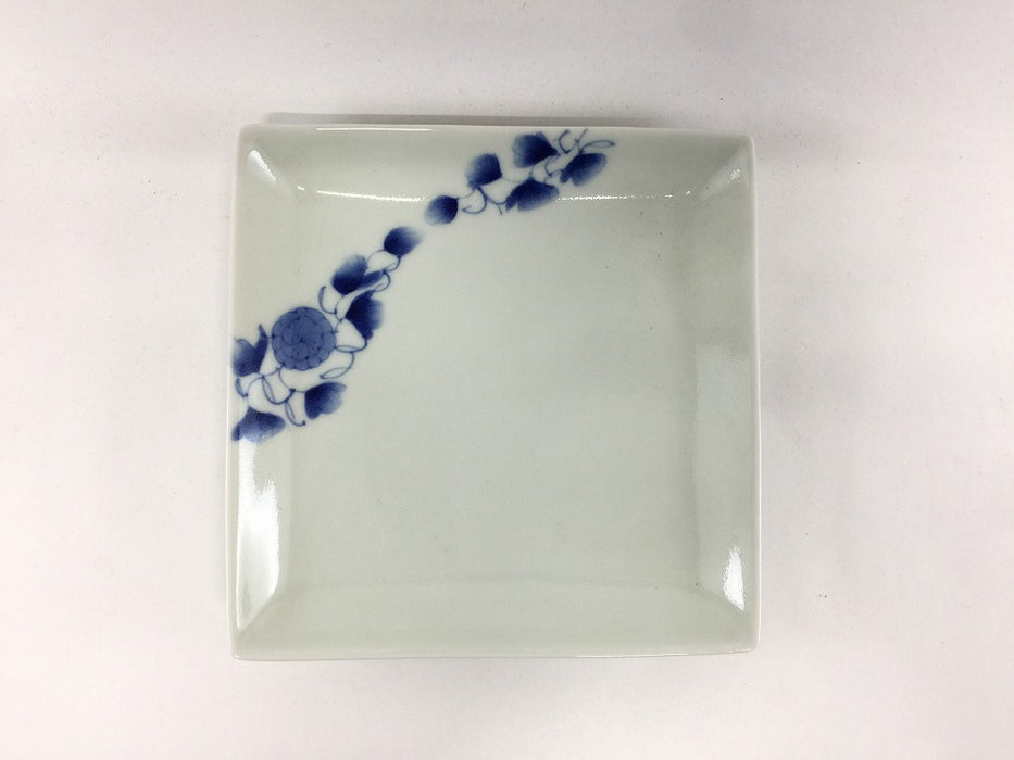 【SALE】16cm角皿.藍帯唐花　有田焼(j.R)【訳あり】