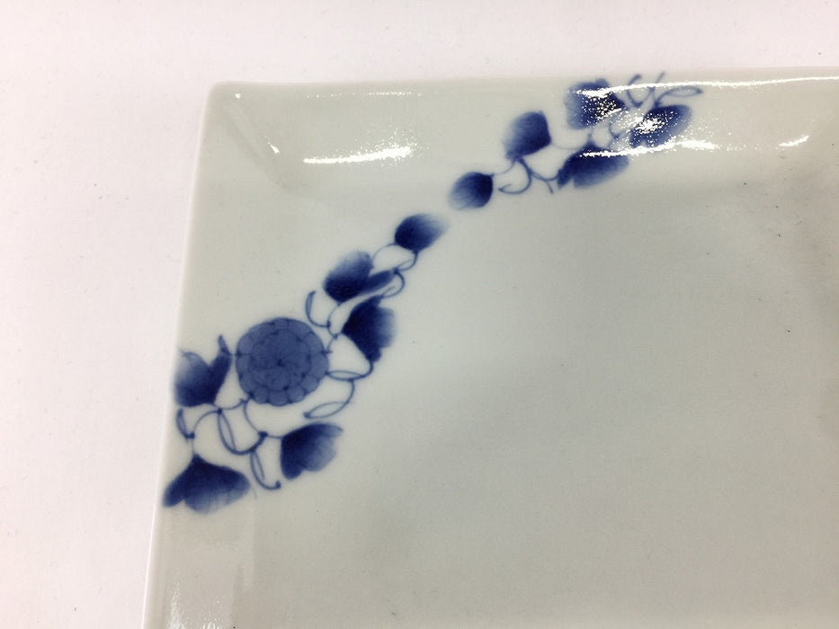 【SALE】16cm角皿.藍帯唐花　有田焼(j.R)【訳あり】