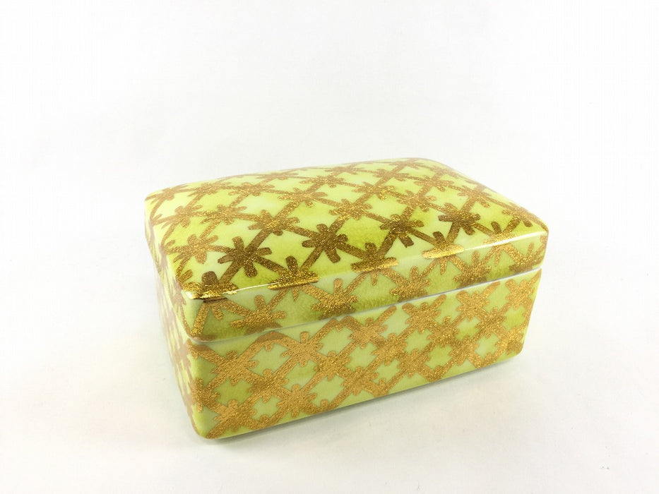 【SALE】長角蓋物.結晶金彩格子紋　16cm　有田焼(j.R)【訳あり】