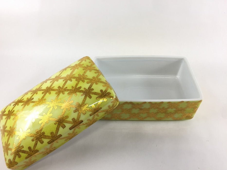 【SALE】長角蓋物.結晶金彩格子紋　16cm　有田焼(j.R)【訳あり】