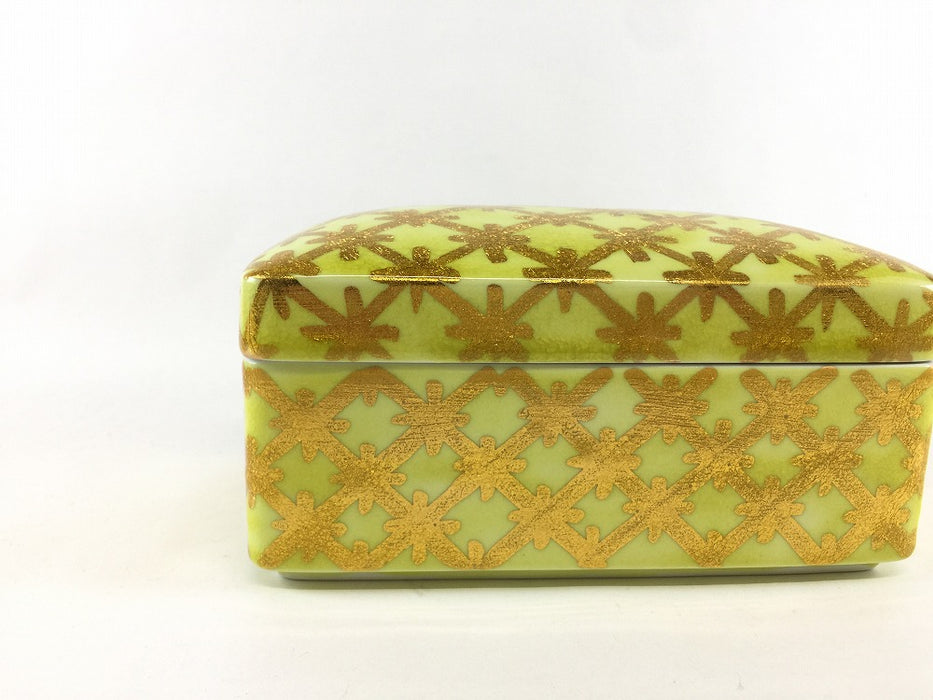 【SALE】長角蓋物.結晶金彩格子紋　16cm　有田焼(j.R)【訳あり】