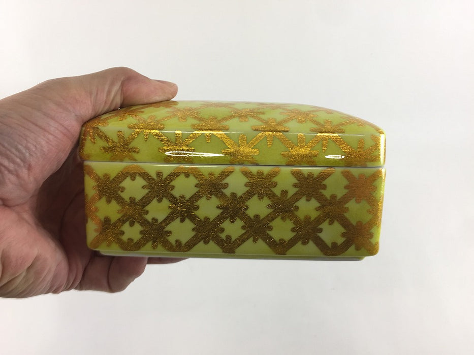 【SALE】長角蓋物.結晶金彩格子紋　16cm　有田焼(j.R)【訳あり】