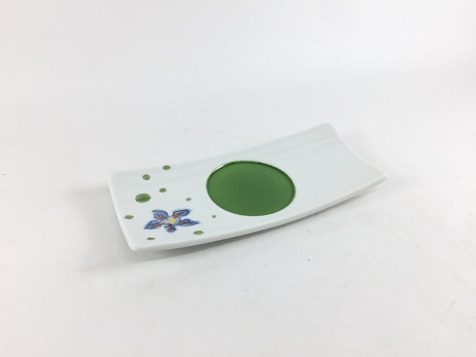 白マット花グリーンちらし　イカダ小皿　13cm　有田焼(j.R)