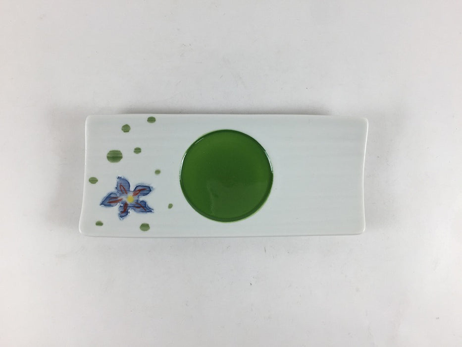 白マット花グリーンちらし　イカダ小皿　13cm　有田焼(j.R)