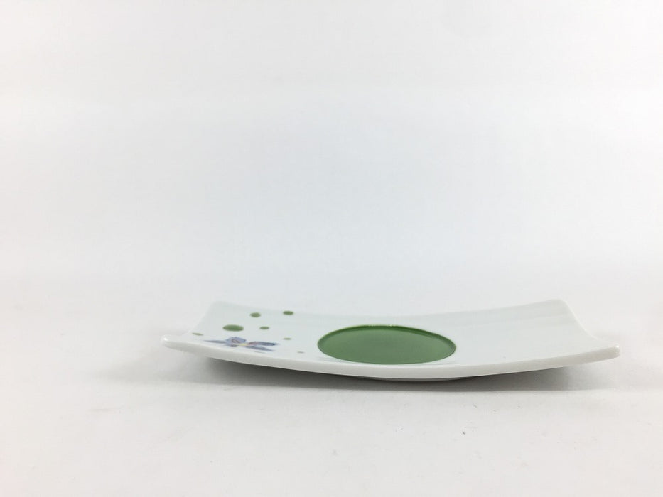 白マット花グリーンちらし　イカダ小皿　13cm　有田焼(j.R)