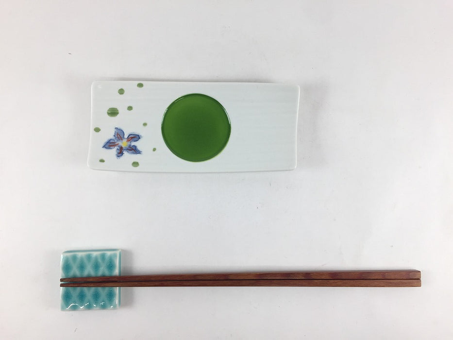 白マット花グリーンちらし　イカダ小皿　13cm　有田焼(j.R)