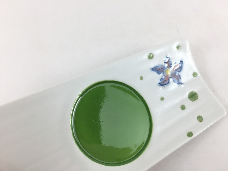 白マット花グリーンちらし　イカダ小皿　13cm　有田焼(j.R)