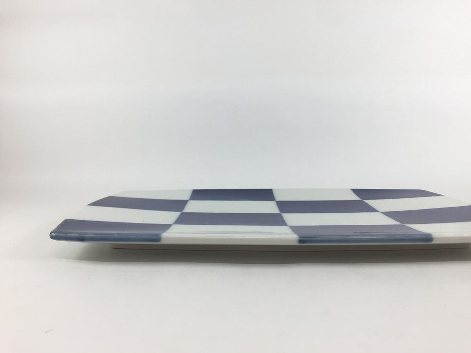 染格子市松　角丸プレート　24.5cm　有田焼(j.R)